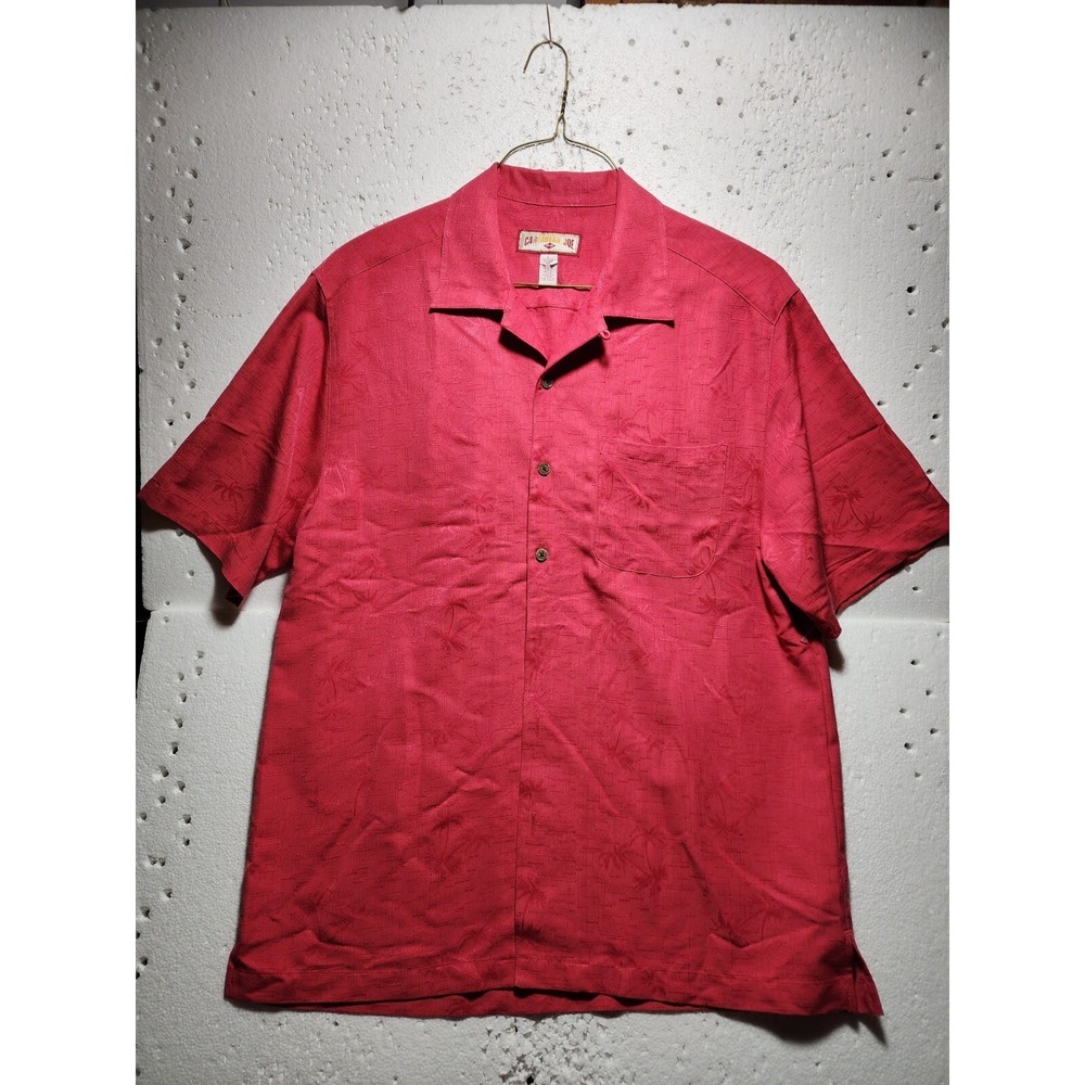 Caribbean Joe Shirt Mens Large Red Coconut Tree Button Down Short Sleeve Casual